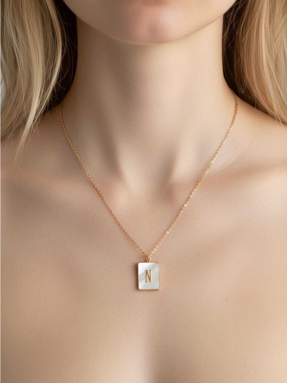 10/15 Gold Initial 'N' Pendant Necklace with Mother-of-Pearl